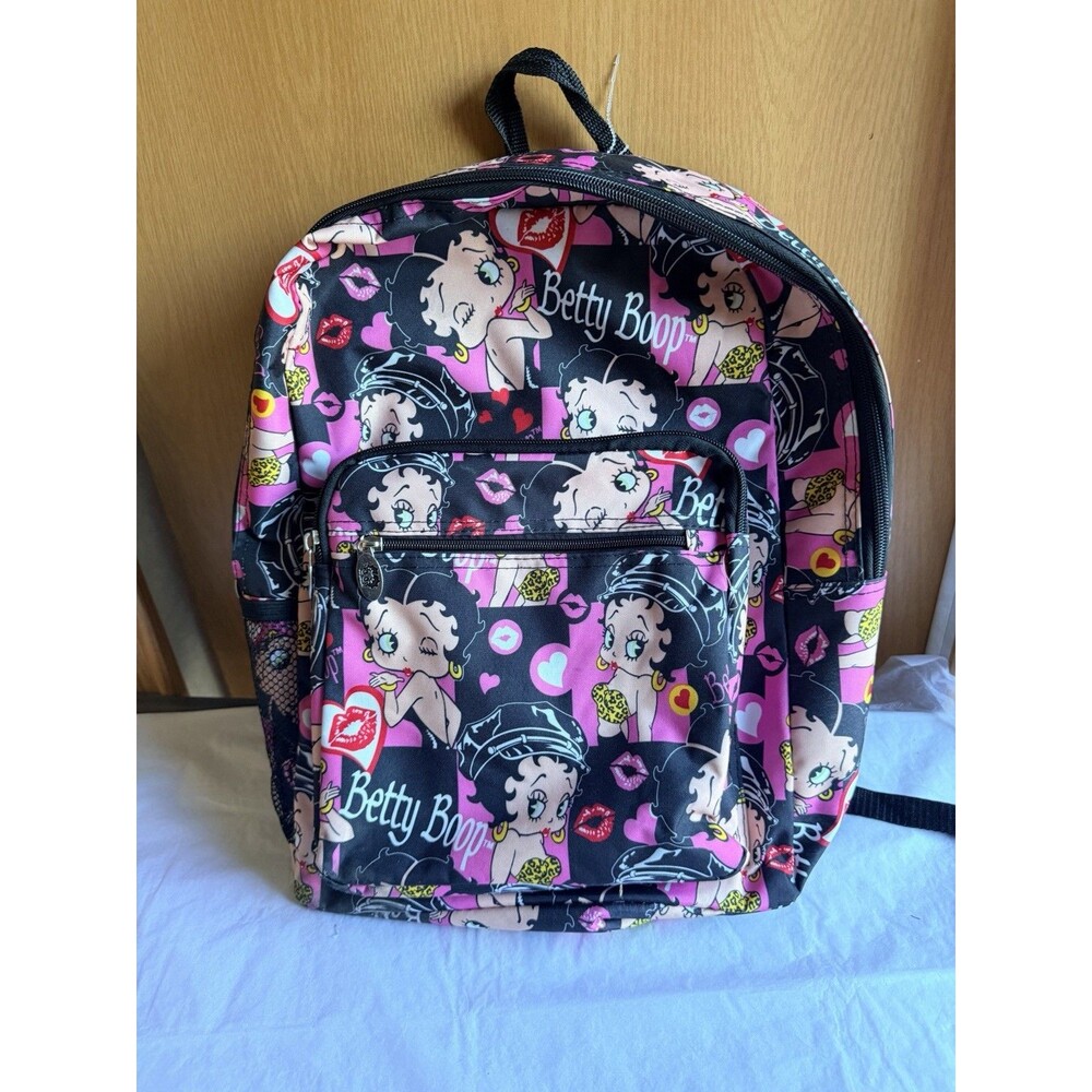 Betty Boop Backpack Pink Black All Over Print Multi Pocket Bag